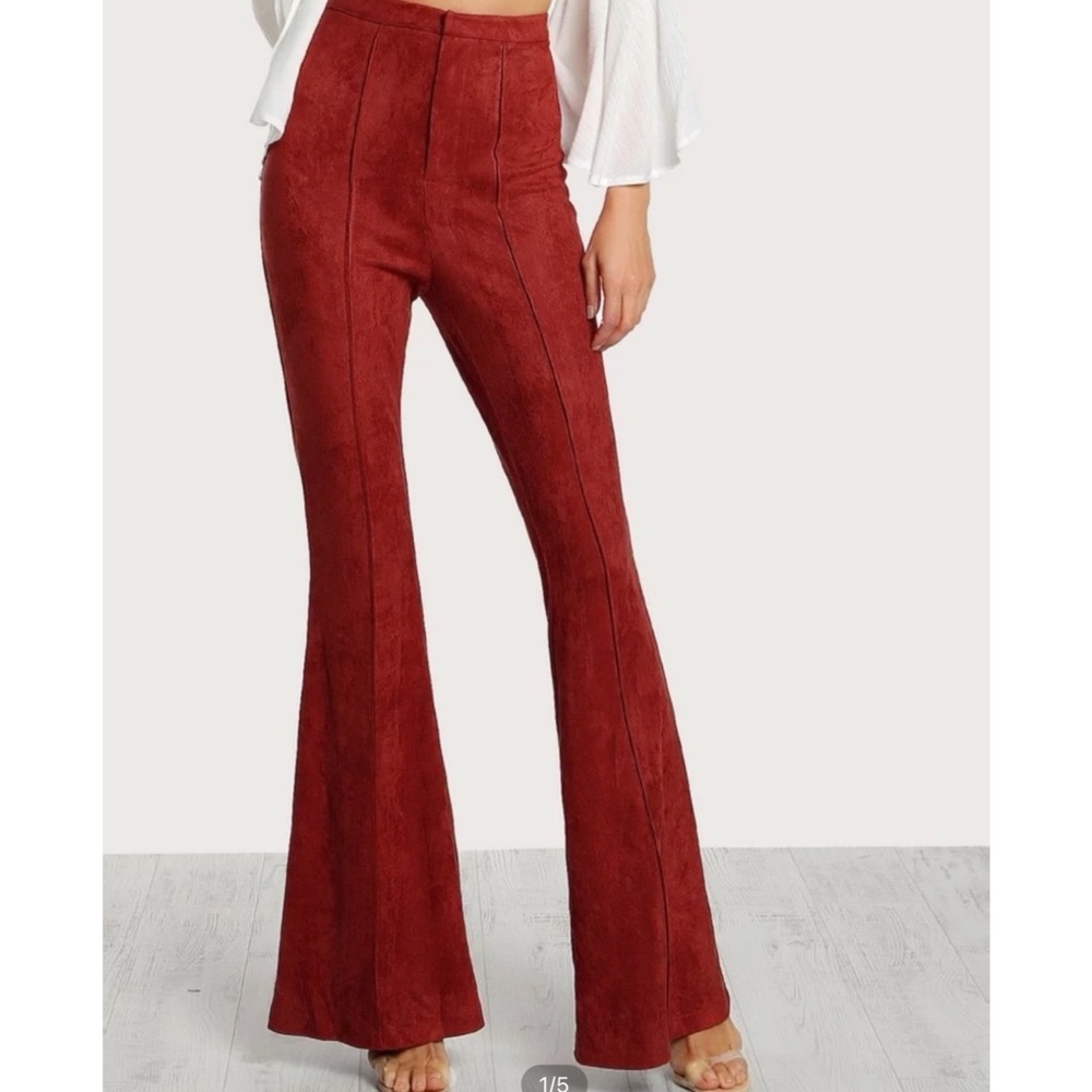 Faux suede flare pants